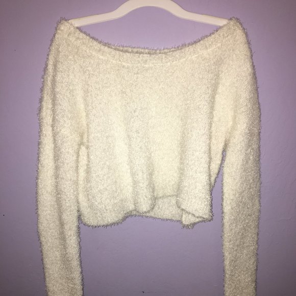 Fluffy White Cropped Sweater - Picture 1 of 2